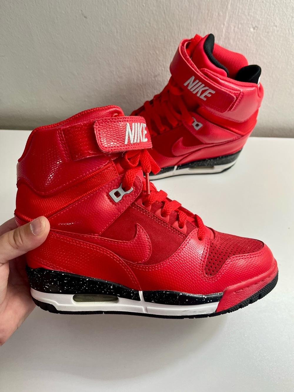Nike Air Revolution Sky Hi Wedge Sneakers Action Red Size 6.5
